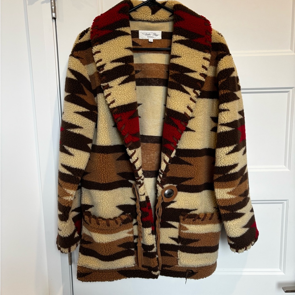 Tasha Polizzi Red Cream Teddy Jacket Cozy Fleece